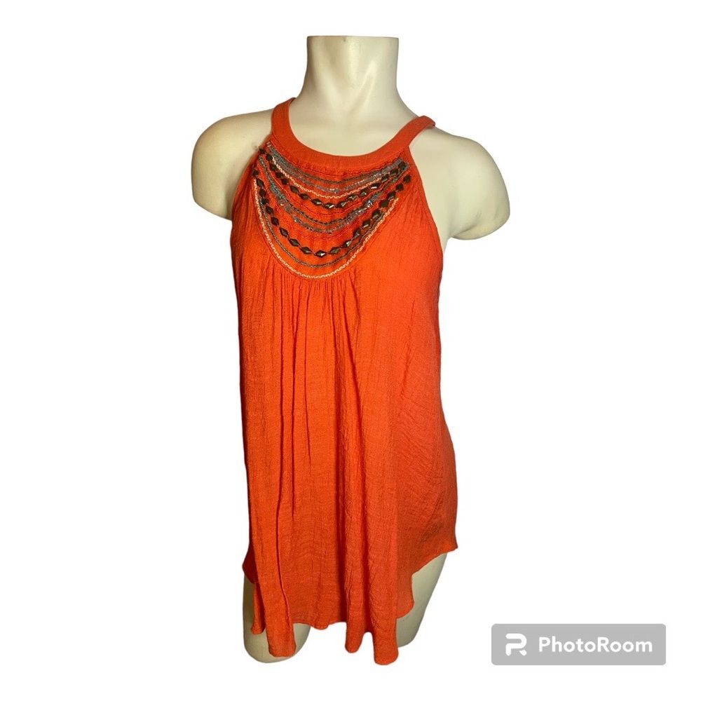 Women’s IZ Byer Orange Halter Top w/ Embellished Collar Size Large